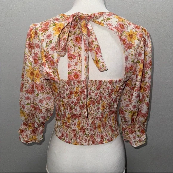 Sienna Sky Women’s Small Blouse Floral Yellow Pink White Top Shirt Boho Garden - Picture 2 of 10